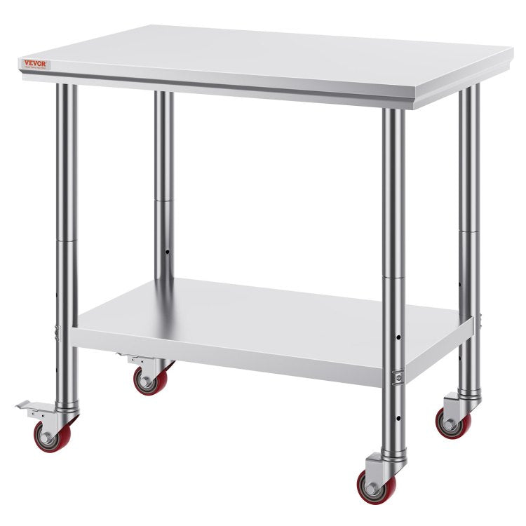Stainless Steel Work Table 36X24 Inch With 4 Wheels Commercial Food Prep Worktable With Casters Heavy Duty Work Table For Commercial Kitchen Restaurant