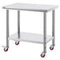 Stainless Steel Work Table 36X24 Inch With 4 Wheels Commercial Food Prep Worktable With Casters Heavy Duty Work Table For Commercial Kitchen Restaurant