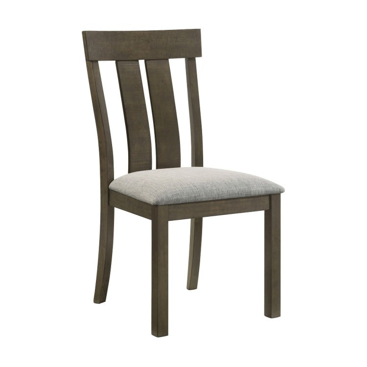 Omal Set Of 2 Dining Chairs, Brown Wood Slatted Back, Gray Fabric Seat