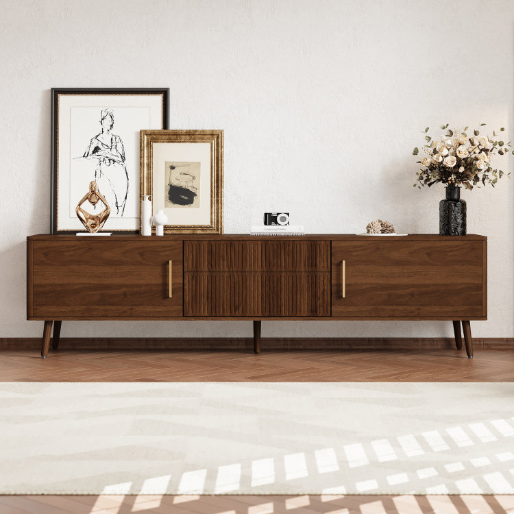 Mid Century Tv Stand With 2 Drawers, Media Console Table For Tvs Up To 80'', Entertainment Center With Storage For Living Room, Bedroom, Home Theatre