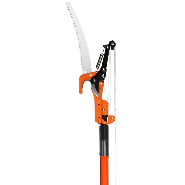 Manual Pole Saw, 7.3 27 Ft Extendable Tree Pruner, Sharp Steel Blade And Scissors High Branches Trimming, Branch Trimmer With Lightweight 8 Fiberglass Handles, For Pruning Palms And Shrubs