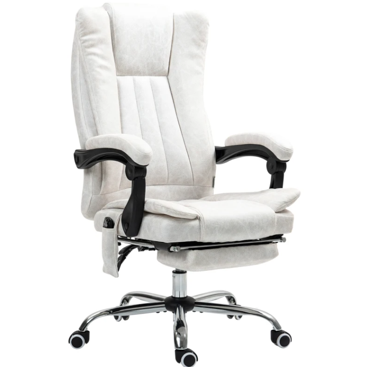 Massage Office Chair , Reclining Computer Chair With Adjustable Height And Footrest,White