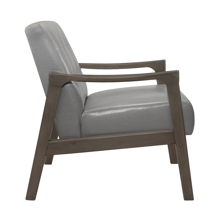 Accent Chair Button Tufted Gray Upholstery Cushion Seat Mid Century Modern Furniture Solid Rubberwood Frame 1Pc