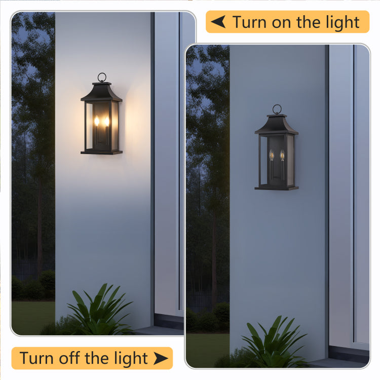Outdoor Wall Lantern 2 Light, 22" Large Outside Wall Sconce, Modern Black Wall Light Fixture With Glass, Waterproof Exterior Lamp For House, Porch, Garage Bulbs Not Included