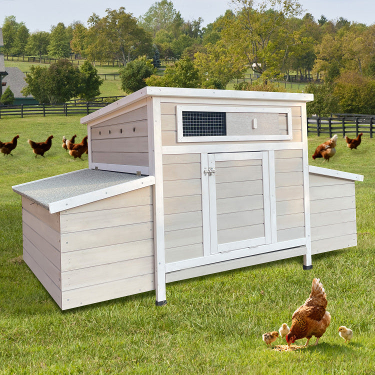 Large Wooden Chicken Coop Outdoor Hen House Poultry Cage For Outdoor With 2 Sides Nesting Boxes