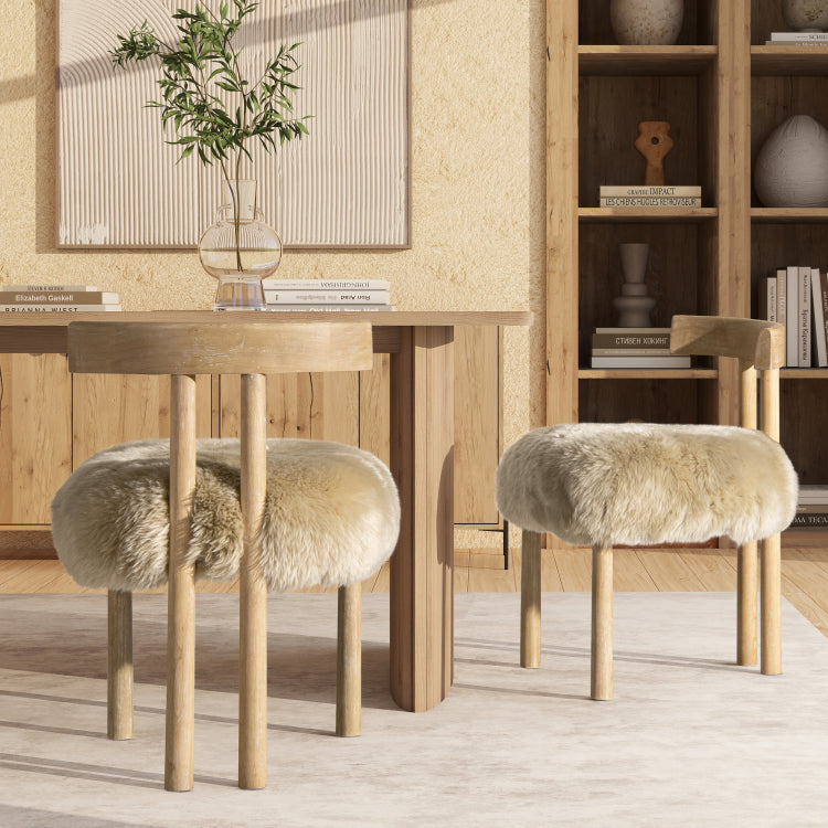Arden 19.5" Genuine Sheepskin Fur Split Back Dining Chair Natural Blonde Genuine Fur