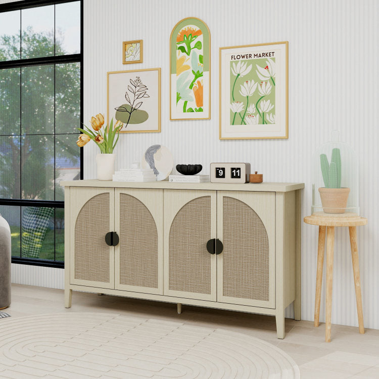 Rattan 4 Door Cabinet, Suitable For Bedroom, Living Room, Study