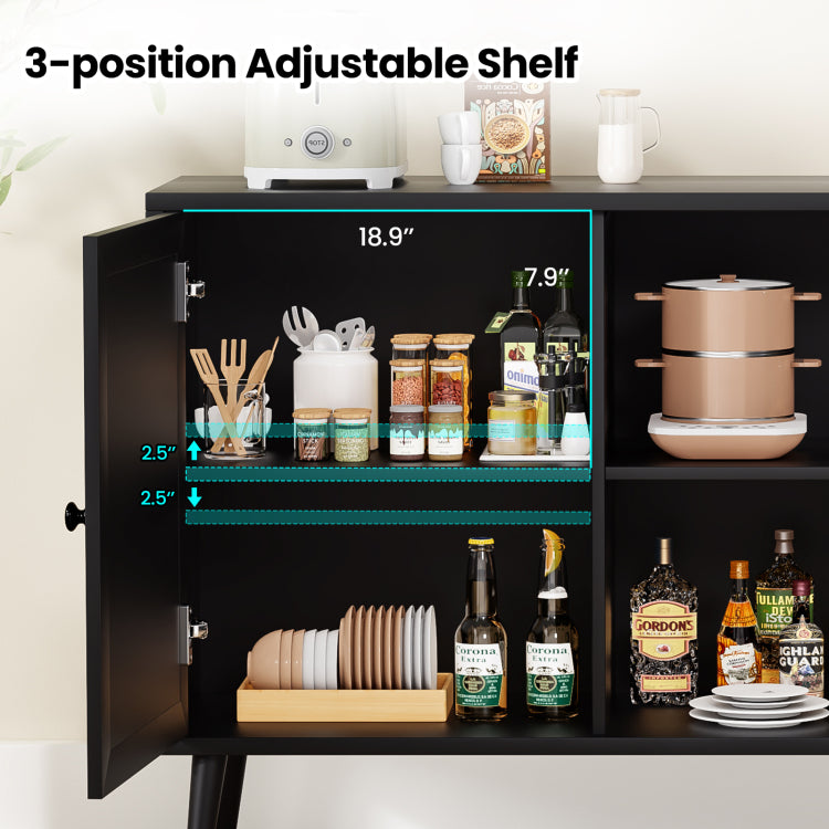 Sideboard Buffet Cabinet With 3 Rattan Doors,Modern Kitchen Storage Console Cabinet For Entryway Living Room Large,Black