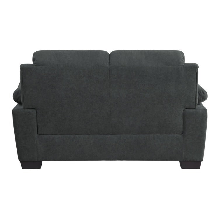 Hugh 58 Inch Loveseat, Dark Gray Polyester, Foam Cushioned, Solid Wood