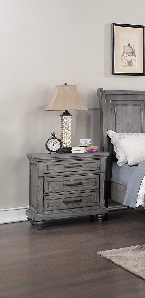 Contemporary Modern Look Antique Gray Oak Finish 1Pc Nightstand Storage Space Bedside Table Oak Veneer Bedroom Furniture