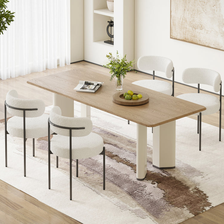 Dining Chairs Set Of 4,Mid Century Modern Kitchen Chair Curved Backrest Round Upholstered Sherpa Dining Chairs With Metal Legs