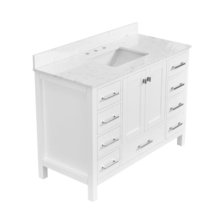 48'' Bathroom Vanity, Freestanding Vanity With Top, Solid Wood Frame Bathroom Storage Cabinet