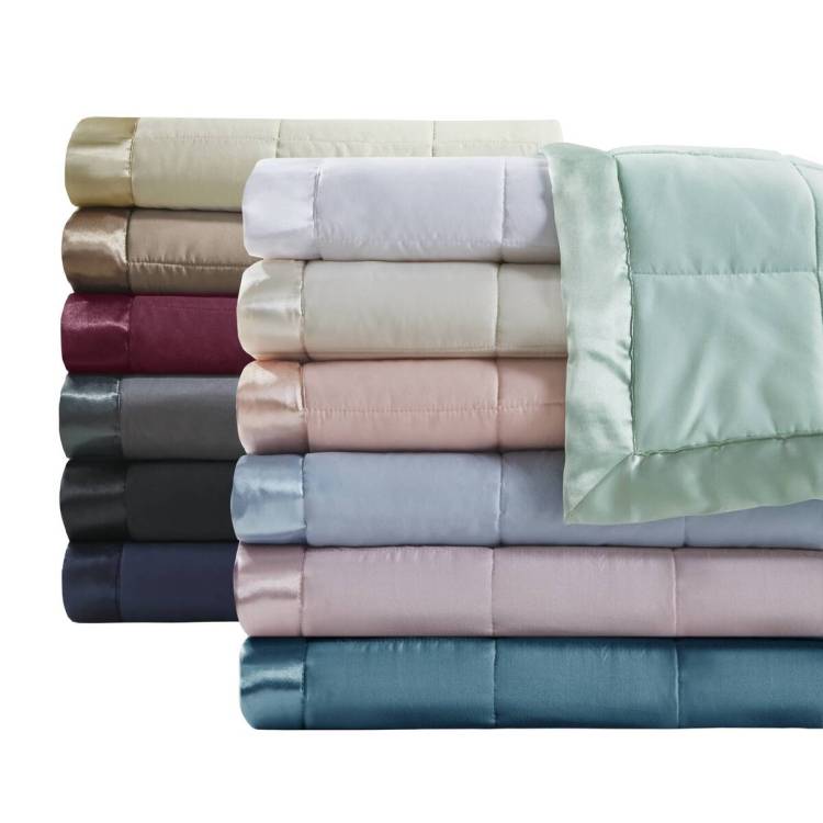Lightweight Down Alternative Blanket With Satin Trim Black Full Queen