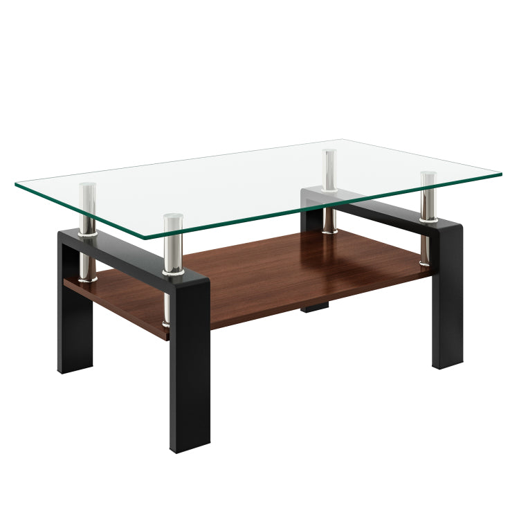 Rectangle Coffee Table, Tempered Glass Tabletop With Mdf Layer, Modern Table For Living Room , Transparent Glass