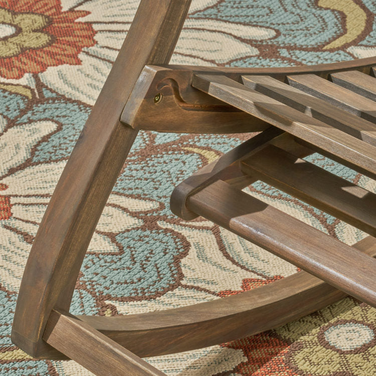 Outdoor Acacia wood Rocking Chair with Retractable grey - wood
