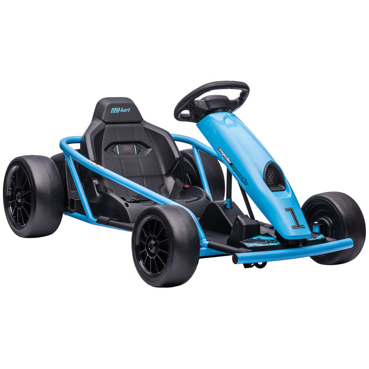 Aosom 24V 8.1 Mph Electric Go Kart, Drifting Car Battery Powered Ride On Toy Outdoor With Slow Start, Music, Horn Honking And Safety Belt, For 8 12 Years Old, Blue