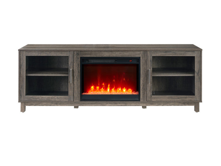 Sestriere 70"W Gray Walnut Finish Tv Stand Console With Fireplace And Heater