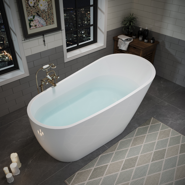 60" Acrylic Freestanding Bathtub, Stylish Deep Soaking Bathtub With Pop Up Drain & Integrated Overflow, Contemporary Stand Alone Bath Tub For Bathroom Spa Or Home Upgrade, Glossy White Gf 26A04 60
