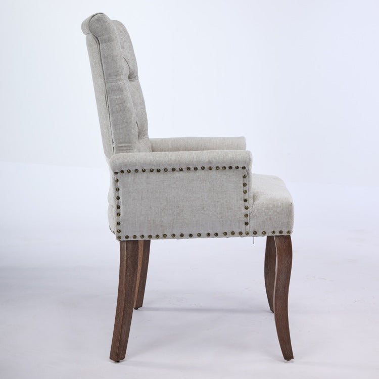 Upholstered Chenille Fabric Accent Dining Chair, Curved Solid Wood Legs, Elegant Tufted Club Dining Room Kitchen Room Arm Dining Chair, Single Pack,Beige,Sw1895Bg