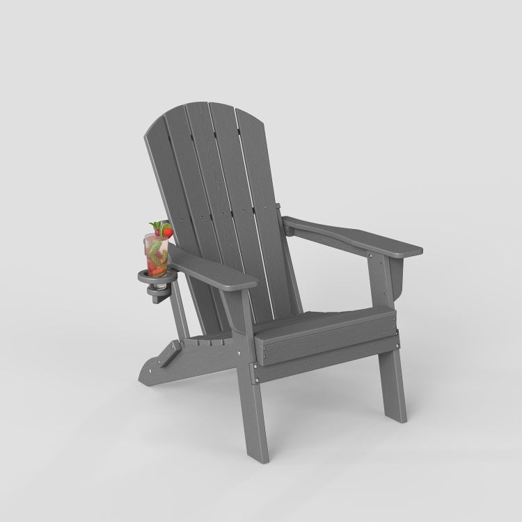 Hdpe Folding Adirondack Chair Wood Texture, Patio Adirondack Chair Weather Resistant, Plastic Fire Pit Chair With Cup Holder, Lawn Chair For Outdoor Porch Garden Backyard Deck