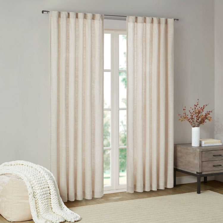 Faux Linen Rod Pocket And Back Tab Fleece Lined Curtain Panel Only 1 Pc Panel