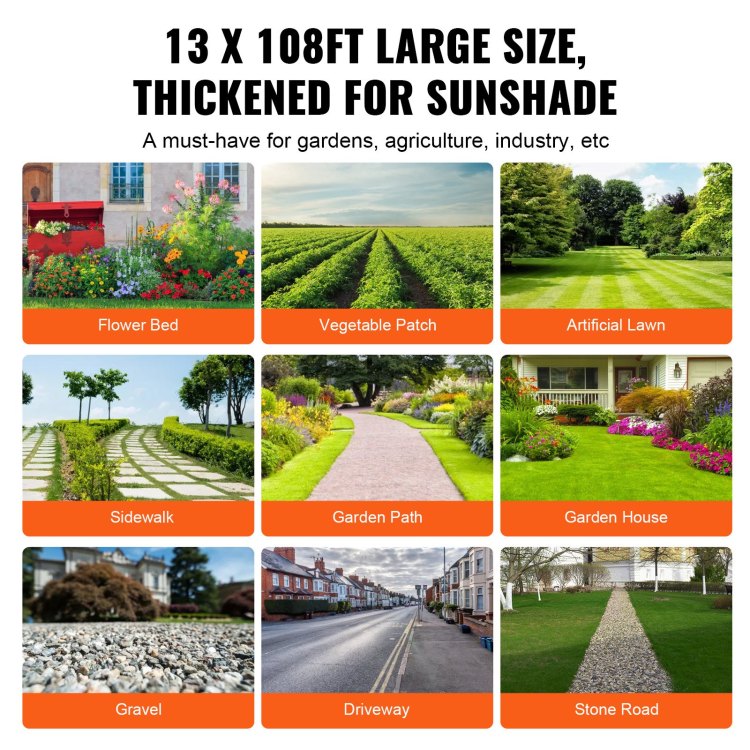 13Ftx108Ft Premium Heavy Duty Weed Barrier Landscape Fabric, 5Oz Woven Geotextile Fabric Under Gravel, High Permeability For Weed Blocker Weed Mat, Driveway Fabric, Weed Control Garden Cloth