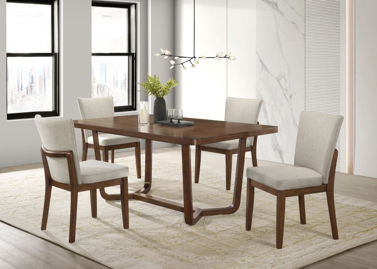2Pc Mid Century Brown Warm Wood Finish Curved Chairs Upholstered Seat Back Dining Room Wooden Solid Wood Furniture