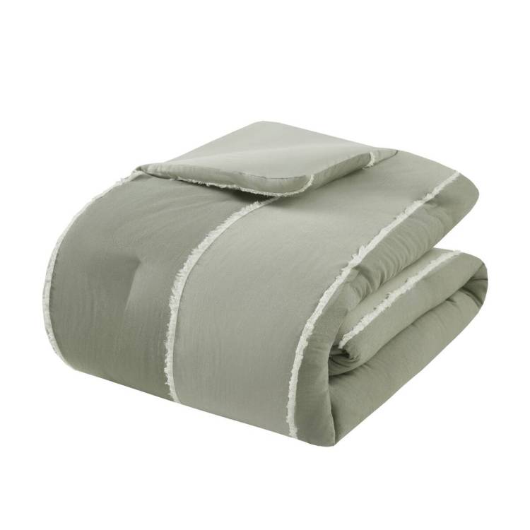 3 Piece Striped Cotton Comforter Set Sage Full Queen