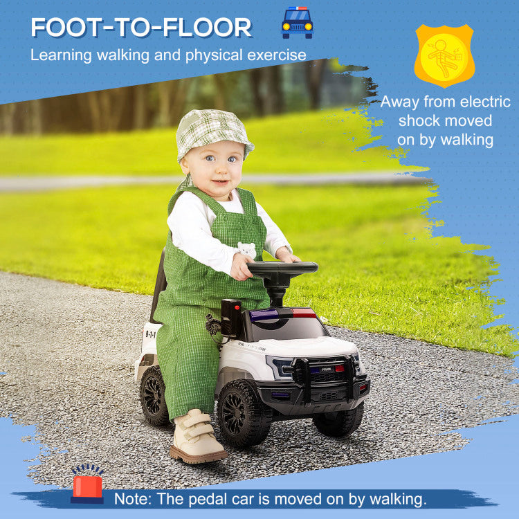 Aosom Kids Push Ride On Car With Working Pa System And Horn, Police Truck Style Foot To Floor Sliding Car For Boys And Girls With Under Seat Storage, For 18 Months To 5 Years Old, White
