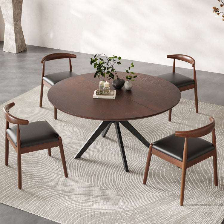 47.2" Solid Wood Round Dining Kitchen Table For 4 6 People With Intersecting Pedestal Base