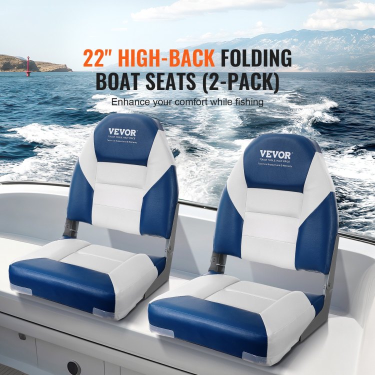 Boat Seats, 21.85" High Back Boat Seat, Folding Boat Chair With Thickened Sponge Padding And Hinge, Fold Down Boat Captain Chairs For Fishing Boat, Sightseeing Boat, Speedboat, Canoe, 2 Pack