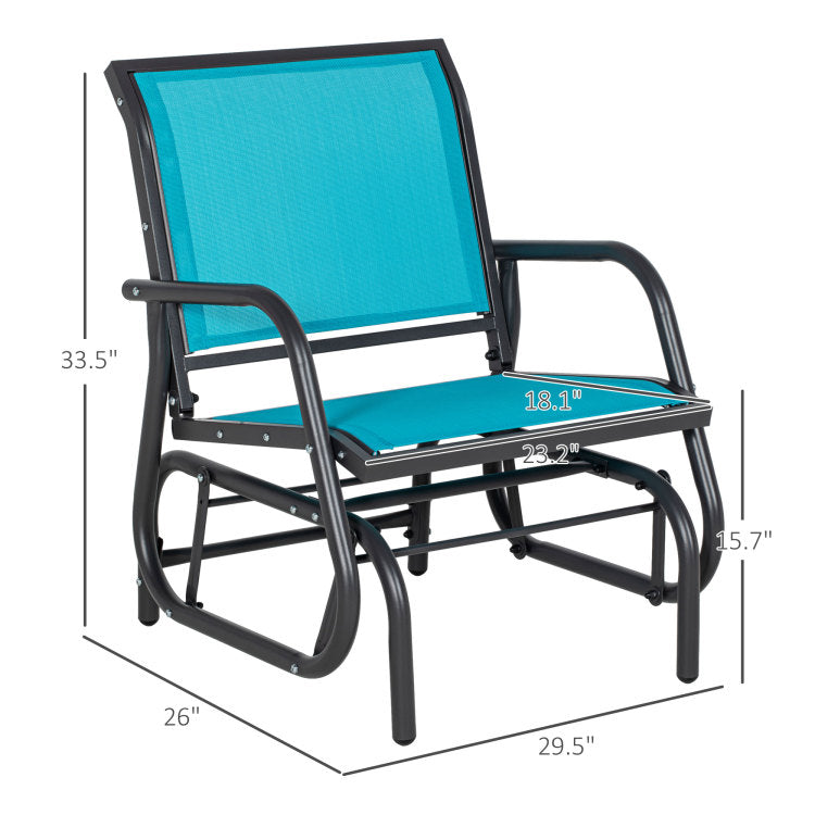 Outsunny Porch Glider Set Of 2, Metal Frame Swing Glider Chairs With Mesh Fabric, Curved Armrests And Steel Frame For Garden, Poolside, Backyard, Balcony, Blue
