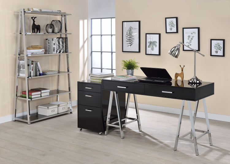 Black High Gloss And Chrome 2 Drawer Writing Desk