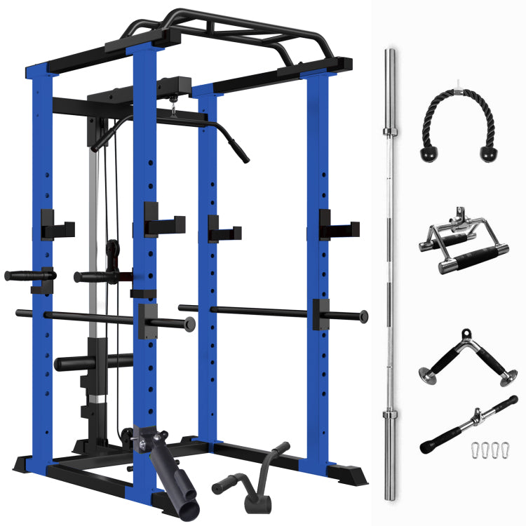 Multi Functional Power Cage, Home Adjustable Pullup Squat Rack 1000Lbs Capacity Comprehensive Fitness Barbell Rack With Gym Accessories 7Ft Olympic Bar