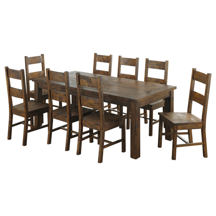 Mina Rustic Golden Brown 9 Piece Dining Table Set