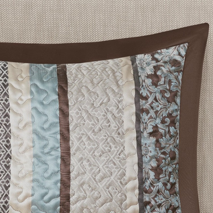 5 Piece Jacquard Quilt Set With Throw Pillows Blue Full Queen