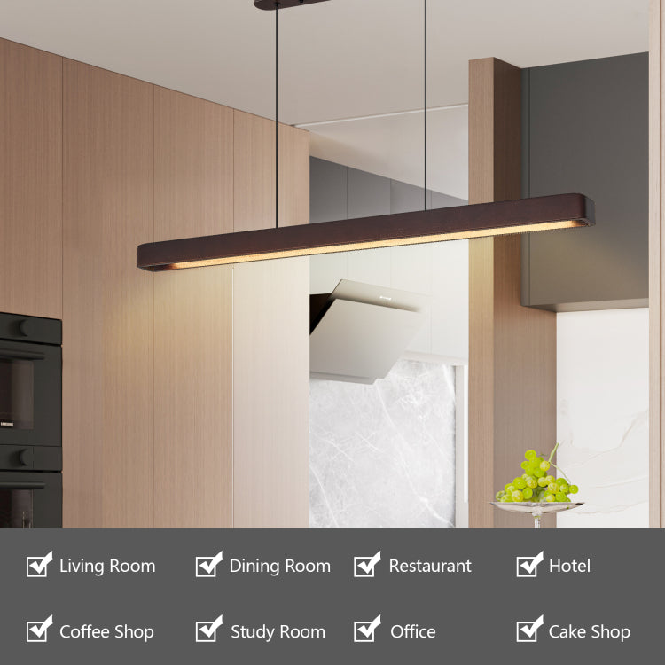 39 Inch Walnut Wood Modern Led Pendant Light, Adjustable Hanging Light For Dining Room, Kitchen, Living Room Sleek Walnut Color Finish