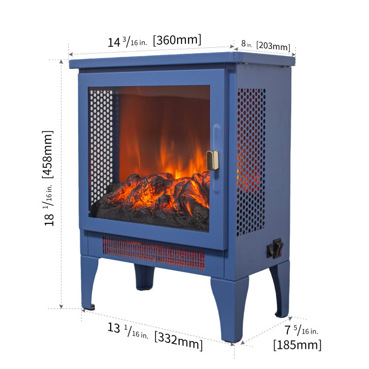 18 Inch Freestanding Electric Fireplace Stove Heater With 3D Flame Effect,Classic Blue
