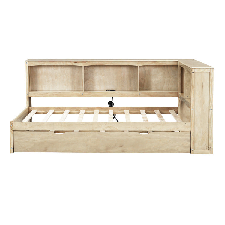 Twin Size Daybed With Trundle, Storage Cabinets And Usb Ports, Wood Color