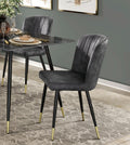 Modern Design Home Furniture Chairs Set Of 2, Charcoal Hued Velvet Upholstery Channel Tufting Black Metal Legs With Gold Finish Accent