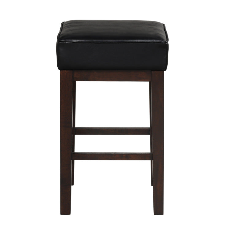 Transitional Black Faux Leather Seat 24 Inch Counter Height Stools Set Of 2, Espresso Finish Solid Wood Frame