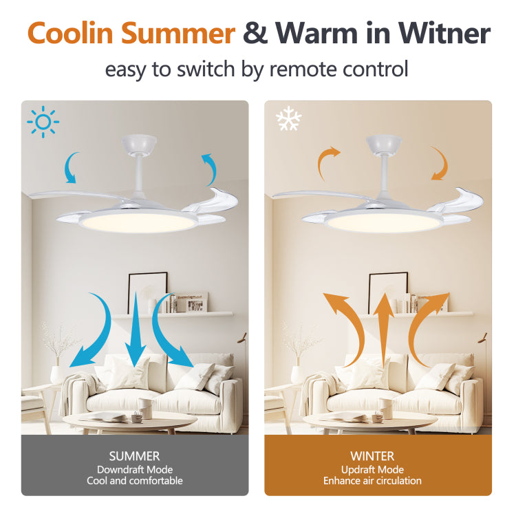 Retractable S With Lights,42 Inch With Light And Remote Control,Flush Mount,Dc Reversible,3Cct,Low Noise,White For Bedroom,Living Room,Kitchen,Indoor