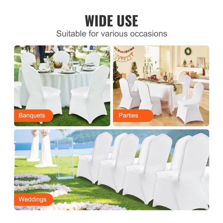 Stretch Spandex Folding Chair Covers, Universal Fitted Chair Cover, Removable Washable Protective Slipcovers, For Wedding, Holiday, Banquet, Party, Celebration, Dining 100Pcs White