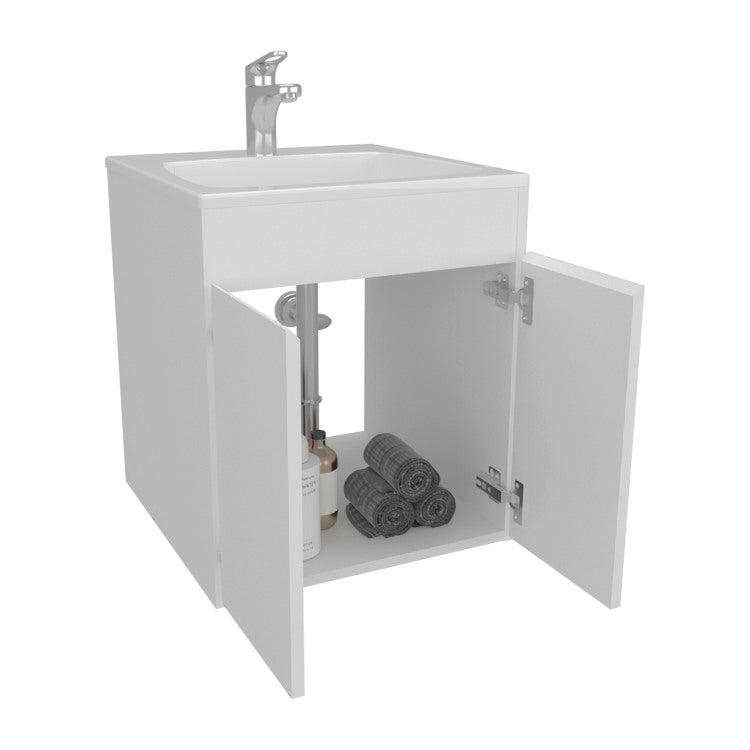 Bathroom Vanity Meka 45 With Two Drawers And Open Shelf, Wall Mounted Storage, White
