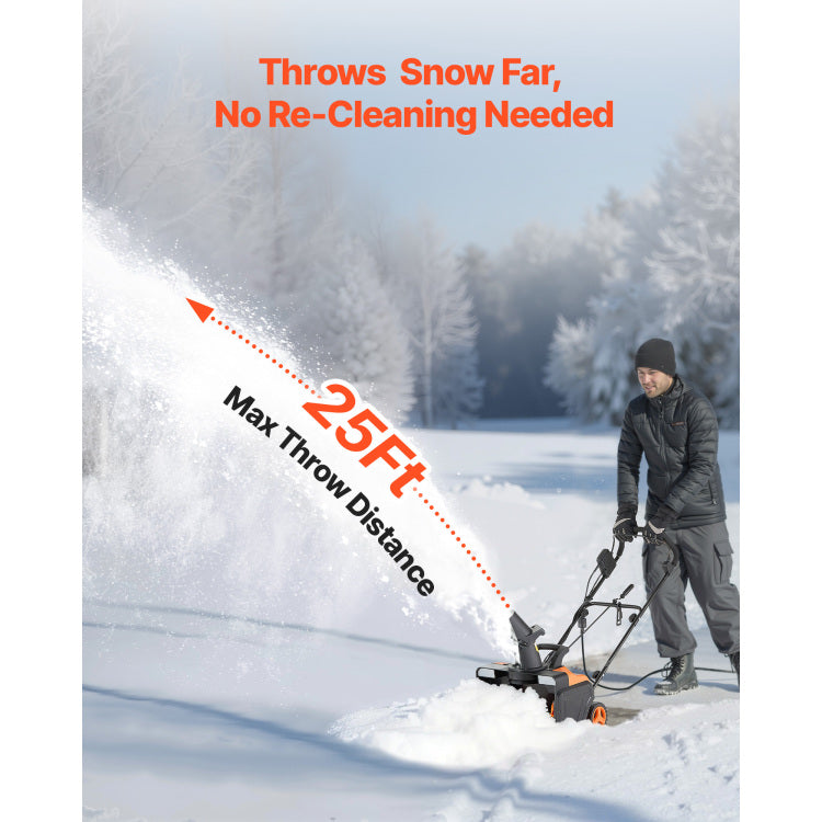 Electric Snow Blower, 20 Inch 15A Corded Snow Thrower With Dual Led Headlights & 180 Rotating Chute, 25Ft Throwing Distance, 12" Depth Clearing, Walk Behind Snowblower For Driveway Sidewalk