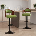 Swivel Bar Stools Set Of 2 Seat Adjustable Height 24.5 33.5In, Wooden Barstools Pu Leather Upholstered Bar Chairs With Back & Footrest For Bar Kitchen Dining Room Green