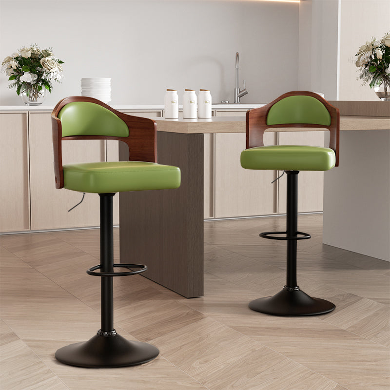 Swivel Bar Stools Set Of 2 Seat Adjustable Height 24.5 33.5In, Wooden Barstools Pu Leather Upholstered Bar Chairs With Back & Footrest For Bar Kitchen Dining Room Green