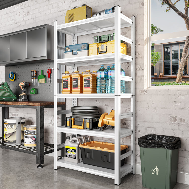 71" H Adjustable Storage Rack, Adjustable Shelves, 2000Lbs Five Tier Shelving Unit, Scratch Resistant And Wear Resistant Panels, White, Requires Assembly