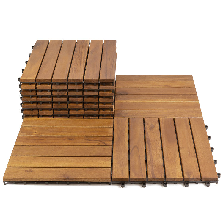 12 In. X 12 In. 6 Slats Acacia Wood Deck Tile