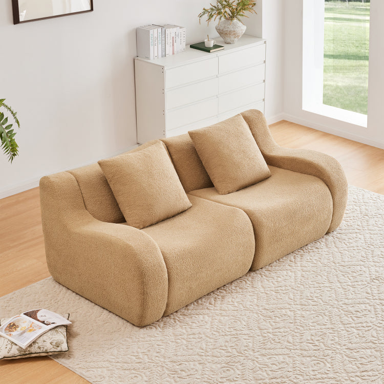Soft Teddy Fabric Boneless Sofa,No Assembly Required Streamlined Design,Anti Slip Design 32D High Density Sponge Fits Living Rooms Bedrooms,Camel